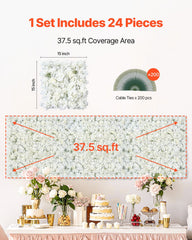 3D Flower Wall Panel, 24 PCS 15 x 15 inch, Artificial Floral Wall Background Mesh Backing Mat,Seamless Design&Easy Installation for Wedding Valentines Day Home Baby Party Backdrop Decor,White