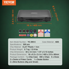 Poker Chip Set, 300-Piece Poker Set, Complete Poker Playing Game Set with Carrying Case, Heavyweight 14 Gram Casino Clay Chips, Cards, Buttons and Dices, for Texas Hold'em, Blackjack, Gambling