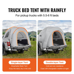 Truck Bed Tent, 5.5'-6' Pickup Truck Tent with Rain Layer and Carry Bag, Waterproof PU2000mm Double Layer Truck Tent for Camping, Accommodate 2-3 Person, for Camping Traveling Outdoor Activities