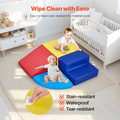 Climbing Toys, 4-Piece Set, Foam Climbing Toys for Toddlers 6 Months to 3 Years Old, PU Leather Climbing Blocks, Indoor Climb and Crawl Activity Playset for Crawling & Sliding, Easy to Clean