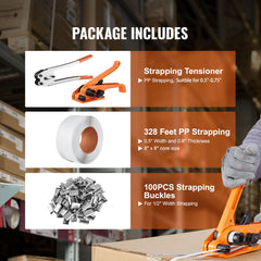 Banding Strapping Kit with Strapping Tensioner Tool, Banding Sealer Tool, 100 m Length PP Band, 100 Metal Seals, Pallet Packaging Strapping Banding Kit, Banding Packaging Strapping for Packing