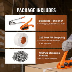 Banding Strapping Kit with Strapping Tensioner Tool, Banding Sealer Tool, 100 m Length PP Band, 100 Metal Seals, Pallet Packaging Strapping Banding Kit, Banding Packaging Strapping for Packing