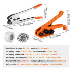Banding Strapping Kit with Strapping Tensioner Tool, Banding Sealer Tool, 100 m Length PP Band, 100 Metal Seals, Pallet Packaging Strapping Banding Kit, Banding Packaging Strapping for Packing