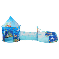 3 in 1 Kids Play Tent with Tunnel, Basketball Hoop for Boys, Girls, Babies and Toddlers, Indoor/Outdoor Pop Up Playhouse with Carrying Bag & Banding Straps Birthday Gifts, Blue Ocean