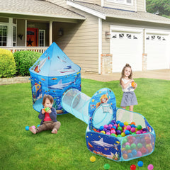 3 in 1 Kids Play Tent with Tunnel, Basketball Hoop for Boys, Girls, Babies and Toddlers, Indoor/Outdoor Pop Up Playhouse with Carrying Bag & Banding Straps Birthday Gifts, Blue Ocean