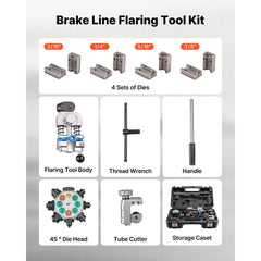 Professional Brake Line Flaring Tool, 45 Degree Double Flare Bubble Flare Tool Kit for 4.76mm, 6.35mm, 7.94mm, 9.52mm Copper Aluminum Thin Steel Tubes