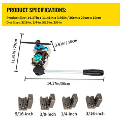 Brake Line Flaring Tool, 45 Degree Single, Double, and Bubble Flares for 3/16", 1/4", 5/16" and 3/8" Tube Size, Suitable for Soft Metal of Copper Lines