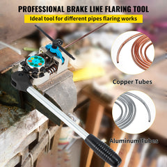 Brake Line Flaring Tool, 45 Degree Single, Double, and Bubble Flares for 3/16", 1/4", 5/16" and 3/8" Tube Size, Suitable for Soft Metal of Copper Lines