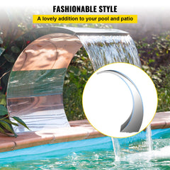 Stainless Steel Pool Fountain 17.7 x 11.8 x 23.6 inches Pool Fountain Silver Pool Fountains for In Ground Pools Garden Outdoor Waterfalls Sheer Descent Pond Water Feature