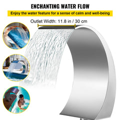 Stainless Steel Pool Fountain 17.7 x 11.8 x 23.6 inches Pool Fountain Silver Pool Fountains for In Ground Pools Garden Outdoor Waterfalls Sheer Descent Pond Water Feature