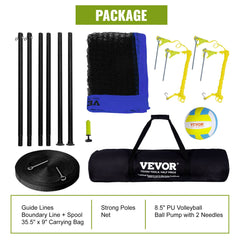 Outdoor Portable Volleyball Net System, Adjustable Height Steel Poles, Professional Volleyball Set with PVC Volleyball, Pump, Carrying Bag, Heavy Duty Volleyball Net for Backyard, Beach, Lawn