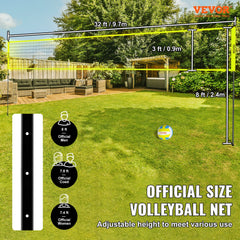 Outdoor Portable Volleyball Net System, Adjustable Height Steel Poles, Professional Volleyball Set with PVC Volleyball, Pump, Carrying Bag, Heavy Duty Volleyball Net for Backyard, Beach, Lawn