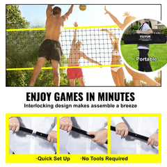 Outdoor Portable Volleyball Net System, Adjustable Height Steel Poles, Professional Volleyball Set with PVC Volleyball, Pump, Carrying Bag, Heavy Duty Volleyball Net for Backyard, Beach, Lawn