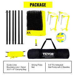 Outdoor Portable Volleyball Net System, Adjustable Height Steel Poles, Professional Volleyball Set with PVC Volleyball, Pump, Carrying Bag, Heavy Duty Volleyball Net for Backyard, Beach, Lawn