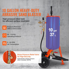 10 Gallon Heavy-Duty Sand Blaster, 60-110 PSI High Pressure Sandblaster, Portable Abrasive Blasting Tank, Air Sand Blasting Kit with 2 Ceramic Nozzles & 7.5ft Hose for Stain, Rust, Paint Removal