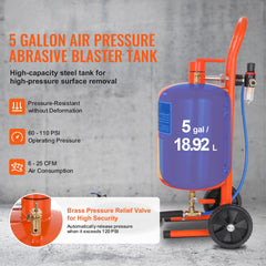 5 Gallon Sand Blaster 60-110 PSI High Pressure Sandblaster with 4 Nozzles