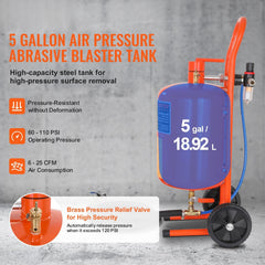 5 Gallon Sand Blaster 60-110 PSI High Pressure Sandblaster with 4 Nozzles