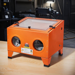 25 Gallon Sandblasting Cabinet, 40-120PSI Portable Benchtop Sand Blasting Cabinet, Heavy Duty Steel Sand Blaster with Blasting Gun & 4 Ceramic Nozzles for Paint, Stain, Rust Removal