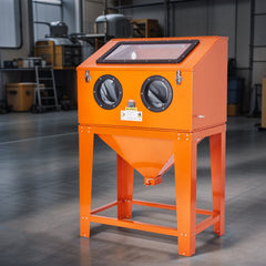 90 Gallon Sandblasting Cabinet with 1.8 Gallon Dust Collection System, 40-120PSI Sand Blasting Cabinet with Stand, Heavy Duty Sand Blaster with Blasting Gun & 4 Nozzles for Paint, Rust Removal