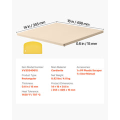 Pizza Stone, 406 x 355 mm Rectangular Cordierite Pizza Stone, Extra Large Baking-Stone with Scraper, 15 mm Thick Heat-Resistant Cordierite, for Kitchen Oven, Baking Bread & Pizzas, BBQ Grilling