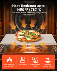 Pizza Stone, 508 x 355 mm Rectangular Cordierite Pizza Stone, Extra Large Baking-Stone with PP Scraper, 17 mm Thick Heat-Resistant Cordierite, for Oven, Baking Bread & Pizzas, BBQ Grilling