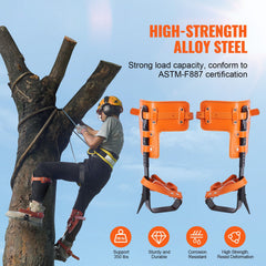 Tree Climbing Spikes Set, 1 Pair Alloy Steel Climbing Spurs with Safety Rope and Safety Harness, 350lbs Load Capacity Tree Climbing Gear, Arborist Equipment for Climbers, Fruit Picking, Orange