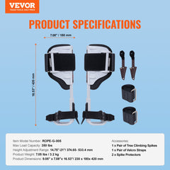 Tree Climbing Spikes, 1 Pair Aluminum Climbing Spurs, 350lbs Load Capacity Tree Climbing Gear with Straps and Spike Protectors, Arborist Equipment for Climbers, Hunting, Fruit Picking, White