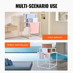 Towel Rack 8-Bar Outdoor PVC Towel Holder for Poolside Spa Bathroom White