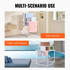 Towel Rack 8-Bar Outdoor PVC Towel Holder for Poolside Spa Bathroom White