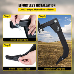 Hitch Mounted Ripper, 40.6cm Shank Length Box Scraper Shank, 4 Hole Site Box Blade for Tractor, 2 Locating Pins Ripper Shank, 2 Plough Tips Box Blade Shank Teeth