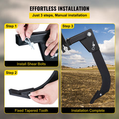 Hitch Mounted Ripper, 40.6cm Shank Length Box Scraper Shank, 4 Hole Site Box Blade for Tractor, 2 Locating Pins Ripper Shank, 2 Plough Tips Box Blade Shank Teeth