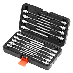 Extra Long Allen Hex Bit Socket Set, 18-Piece 3/8 inch Drive, S2 Alloy Steel and Cr-V Steel, Standard SAE and Metric 1/8-Inch-3/8-Inch, 3-12mm, with Enhanced Storage Case, for Mechanics
