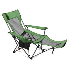 Reclining Camping Chair, 4 Adjustable Positions, Portable Folding Lounger for Adults, Mesh Beach Chair with Headrest & Foot Rest, Supports 220 lbs, Heavy Duty Camp Chairs for Patio, Green