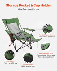 Reclining Camping Chair, 4 Adjustable Positions, Portable Folding Lounger for Adults, Mesh Beach Chair with Headrest & Foot Rest, Supports 220 lbs, Heavy Duty Camp Chairs for Patio, Green