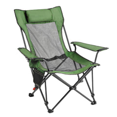 Reclining Camping Chair, 4 Adjustable Positions, Portable Folding Lounger for Adults, Mesh Beach Chair with Headrest & Foot Rest, Supports 220 lbs, Heavy Duty Camp Chairs for Patio, Green