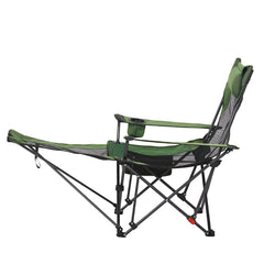 Reclining Camping Chair, 4 Adjustable Positions, Portable Folding Lounger for Adults, Mesh Beach Chair with Headrest & Foot Rest, Supports 220 lbs, Heavy Duty Camp Chairs for Patio, Green