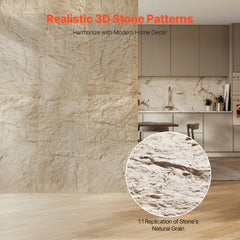 3D Wall Panels, 4 Pack 120 x 60 cm PU Natural Stone Imitation Wall Art Tiles, 2.97 m² Coverage Accent Wall Panel, Interior Home Decor for Ceiling, Bedroom, Living & Gaming Room, Stone Yellow