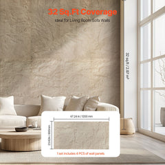 3D Wall Panels, 4 Pack 120 x 60 cm PU Natural Stone Imitation Wall Art Tiles, 2.97 m² Coverage Accent Wall Panel, Interior Home Decor for Ceiling, Bedroom, Living & Gaming Room, Stone Yellow