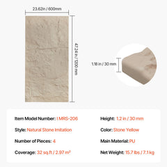 3D Wall Panels, 4 Pack 120 x 60 cm PU Natural Stone Imitation Wall Art Tiles, 2.97 m² Coverage Accent Wall Panel, Interior Home Decor for Ceiling, Bedroom, Living & Gaming Room, Stone Yellow