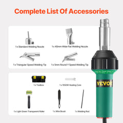 Hot Air Plastic Welder 1600W PVC TPO Vinyl Heat Gun Torch & 9 Accessories