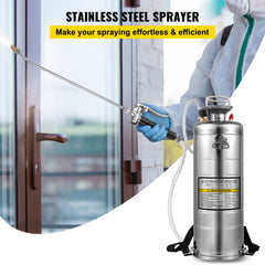 3.5Gal Stainless Steel Sprayer,l Set with 20" Wand& Handle& 3FT Reinforced Hose, Hand Pump Sprayer with Pressure Gauge&Safety Valve, Adjustable Nozzle Suitable for Gardening& Sanitizing