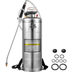 3.5Gal Stainless Steel Sprayer,l Set with 20" Wand& Handle& 3FT Reinforced Hose, Hand Pump Sprayer with Pressure Gauge&Safety Valve, Adjustable Nozzle Suitable for Gardening& Sanitizing