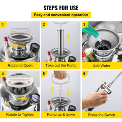 1.5Gal Stainless Steel Sprayer, Set with 16" Wand& Handle& 3.3FT Reinforced Hose, Hand Pump Sprayer with Pressure Gauge&Safety Valve, Adjustable Nozzle Suitable for Sanitizing