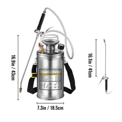 1.5Gal Stainless Steel Sprayer, Set with 16" Wand& Handle& 3.3FT Reinforced Hose, Hand Pump Sprayer with Pressure Gauge&Safety Valve, Adjustable Nozzle Suitable for Sanitizing