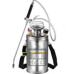 1.5Gal Stainless Steel Sprayer, Set with 16" Wand& Handle& 3.3FT Reinforced Hose, Hand Pump Sprayer with Pressure Gauge&Safety Valve, Adjustable Nozzle Suitable for Sanitizing