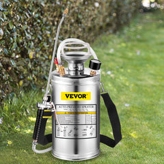 1.5Gal Stainless Steel Sprayer, Set with 16" Wand& Handle& 3.3FT Reinforced Hose, Hand Pump Sprayer with Pressure Gauge&Safety Valve, Adjustable Nozzle Suitable for Gardening& Sanitizing