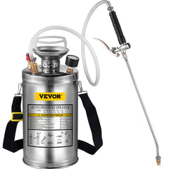 1.5Gal Stainless Steel Sprayer, Set with 16" Wand& Handle& 3.3FT Reinforced Hose, Hand Pump Sprayer with Pressure Gauge&Safety Valve, Adjustable Nozzle Suitable for Gardening& Sanitizing