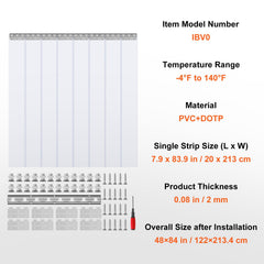 Strip Curtain, 213.4 cm Height x 122 cm Width, 2 mm Thickness, 8PCS Clear PVC Strip Door Curtain, Freezer Curtain, Plastic Door Strips for Walk in Freezers, Cooler, Warehouse, with 50% Overlap
