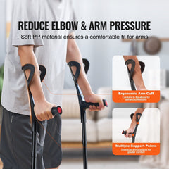 Forearm Crutches 10-Level Height Adjustable Walking Crutches 1 Pair 350LBS