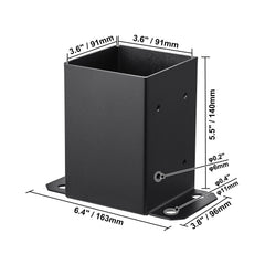 101.6x101.6mm Post Base 4 Pcs, Inner Size 91x91 Post Base Brackets, Heavy Duty Powder-Coated Post Anchor Matte Black Wood Post Brackets for Pavilion Deck Railing Support Deck Base Plate